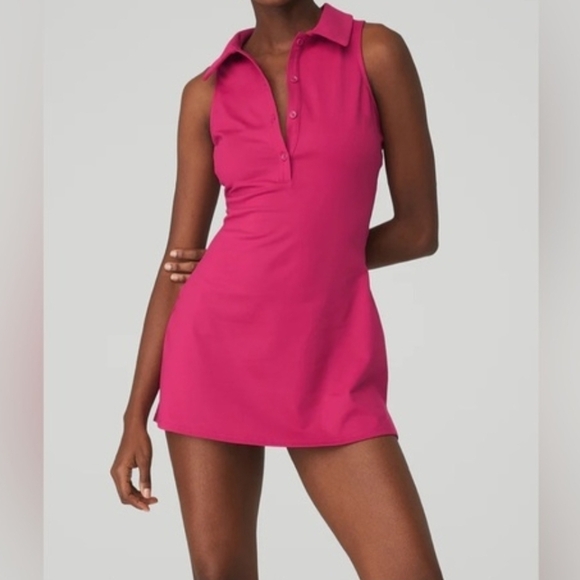 Alo Yoga Charmed Pink Tennis Sleeveless Polo Mini  Dress Size Small - Picture 6 of 16